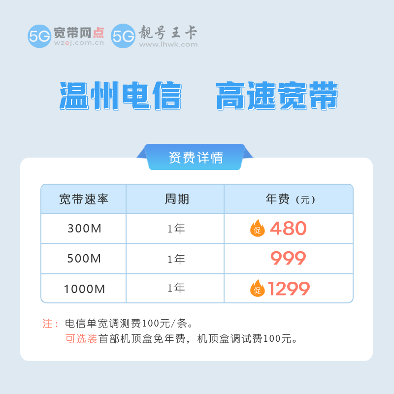 文成电信宽带价格表查询，推荐电信500M包1年999元
